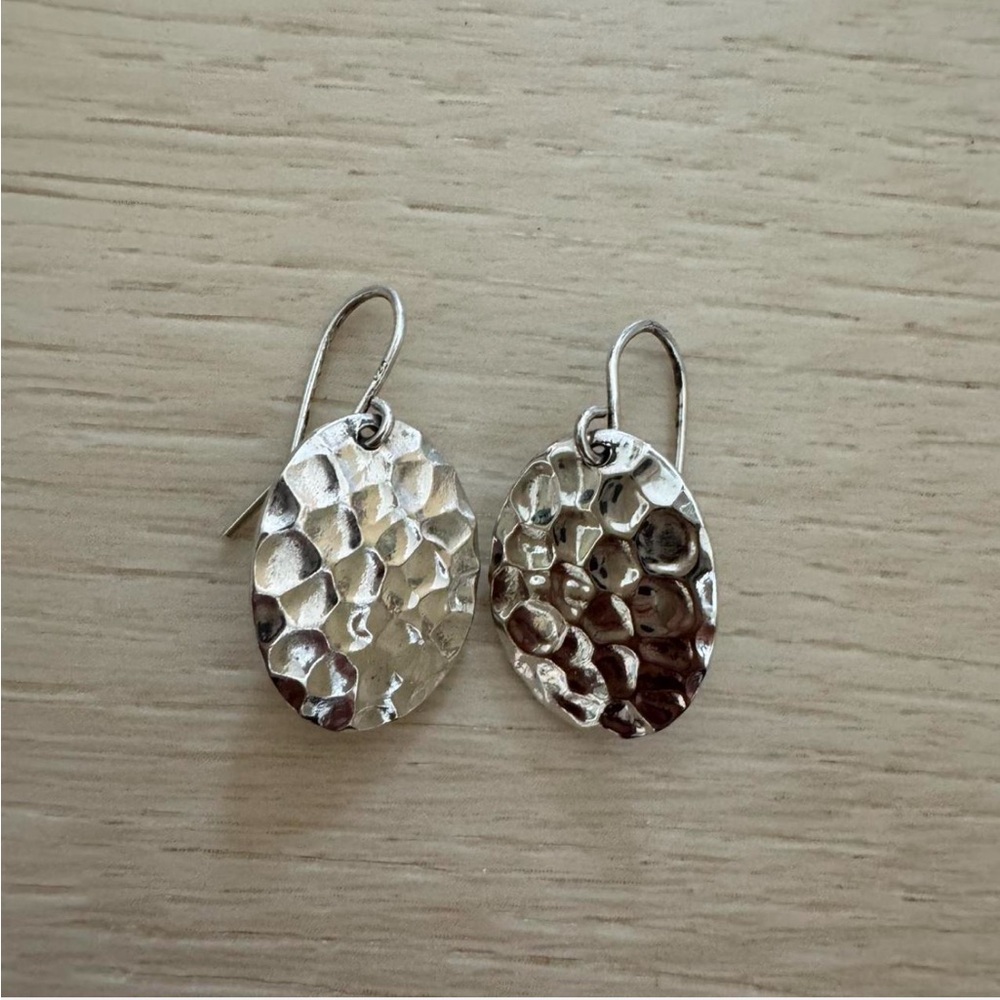 Sterling Silver Hammered Disc Drop Earrings